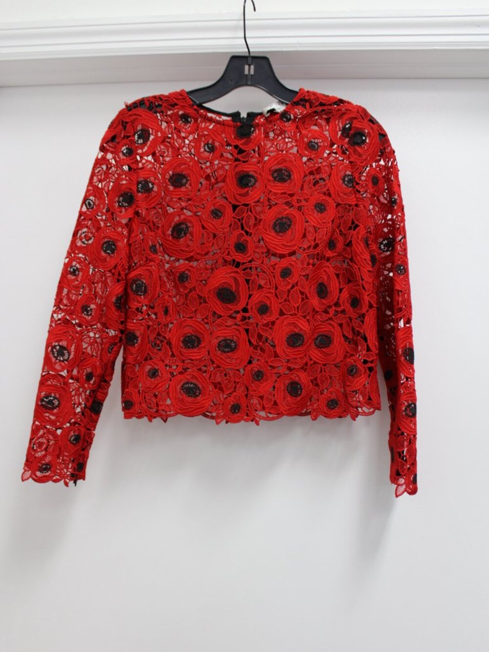 MILLY Nori Embroidered Floral Lace Crop Top Red Black Size Small